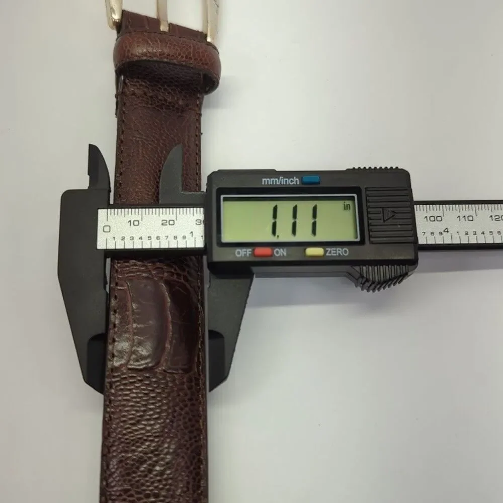 Men's‎ Italian Leather Brown Belt Silver Solid Brass Buckle 42